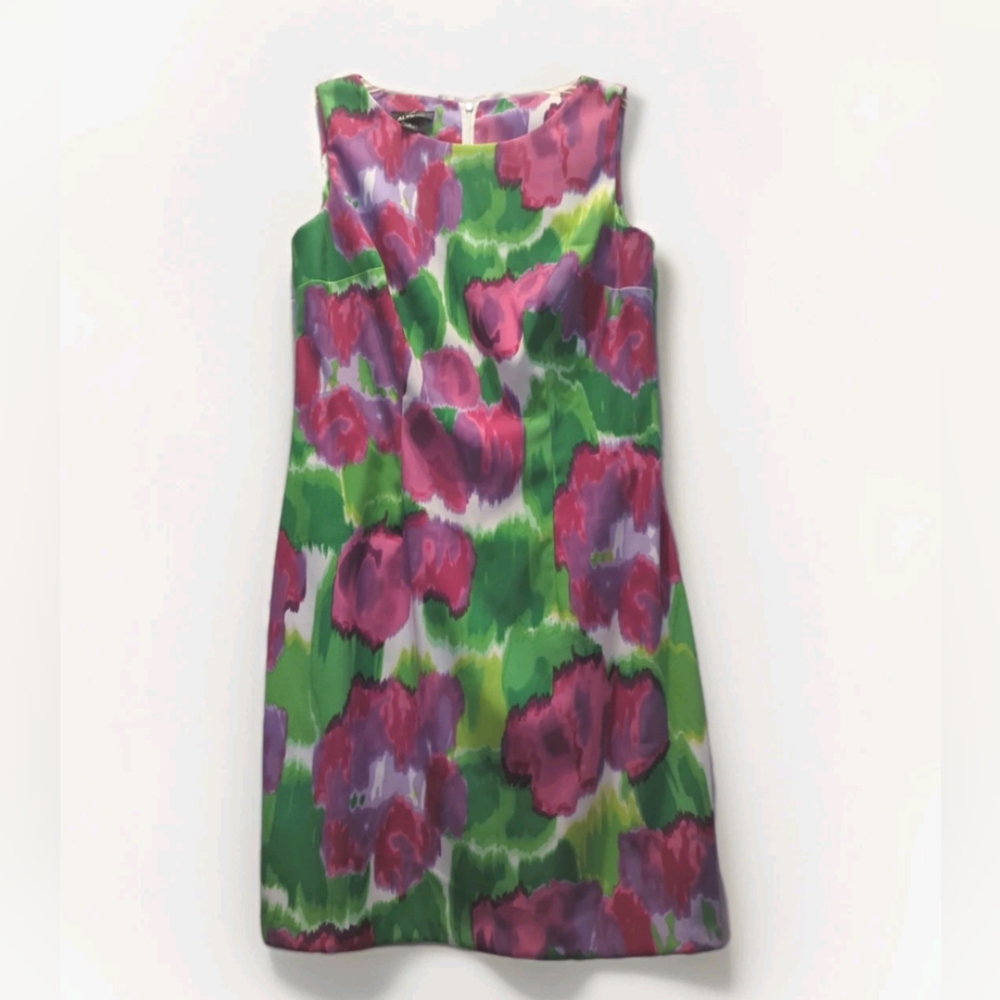 Alyx Womens Sheath Dress Multi Floral Print Sleeveless Stretch Round Neck 8 NWOT